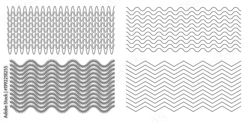 Waves line set. Wave ornament pattern. Set of wavy zigzag lines. Wave thin line background. Vector zigzag and wavy horizontal underline. Vector