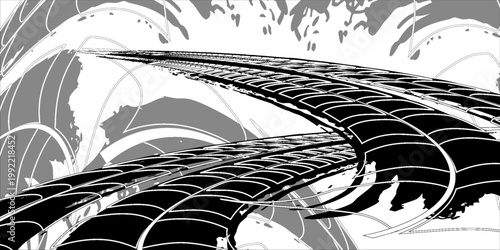 Auto tire tread grunge element. Car and motorcycle tire pattern, wheel tyre tread track.