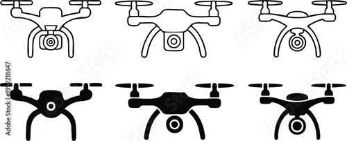 Φωτογραφία drone rotor propeller silhouette and outline icon set for ui