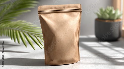 Blank Brown Kraft Paper Stand Up Pouch With Zipper Closure