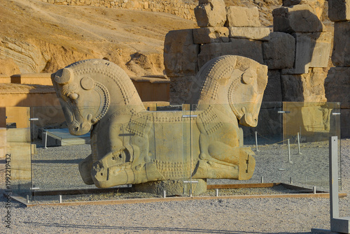 Sculpture of a two-headed horse, located in the ancient city of Persepolis, Iran