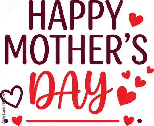 Happy mothers day greeting with hearts on white background