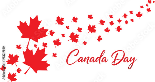 Canada day red maple leaves flowing with stylish text graphic element.
