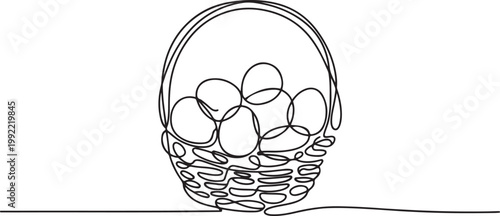 continuous line drawing of chicken eggs. one line drawing of chicken eggs in basket.one line drawing vector illustration