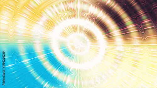 Vibrant light from luminous core explodes, rippling electric gold, deep sapphire, mystic violet.