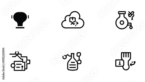 Iconic Innovation: Collection of minimalist icons related to science and technology, a visual symphony of the future's core