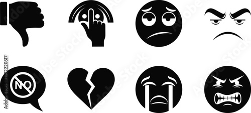 Diverse emotional faces vector icon set sadness anger disappointment more high quality graphics