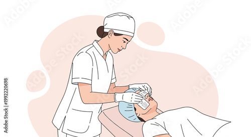 Nurse Applying Bandage to Patient's Face After Medical Procedure