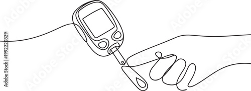 Continuous one line drawing of glucometer. Blood glucose test.one line drawing vector illustration