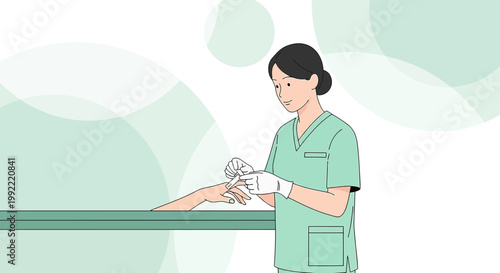 Nurse Applying Bandage to Patient's Hand in Medical Setting