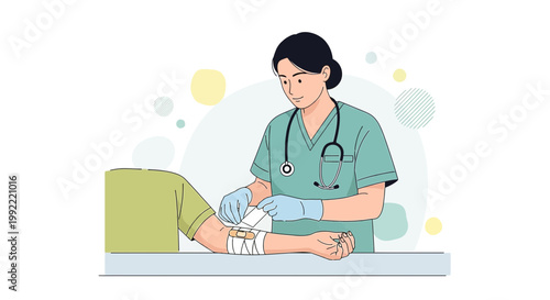 Nurse Bandaging Patient's Arm After Medical Procedure
