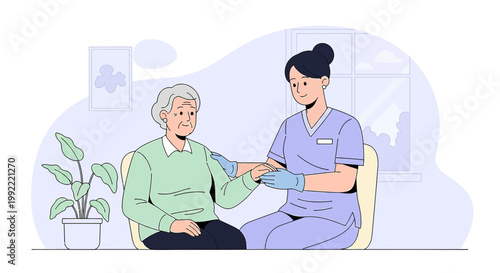 Nurse Caring for Elderly Patient, Home Healthcare Assistance, Medical Support