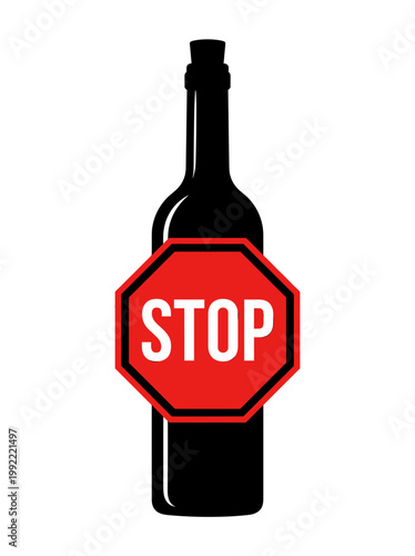A wine bottle with a red stop sign superimposed