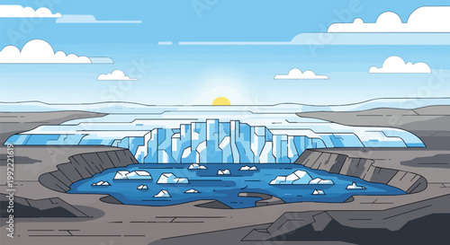 Pixel Art Arctic Landscape with Iceberg and Frozen Lake