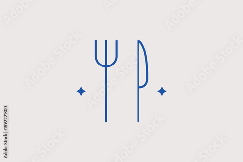 Fork and knife symbol representing dining, food services, or restaurants. Culinary Vector Illustration for food delivery apps and kitchen recipe blog categories.