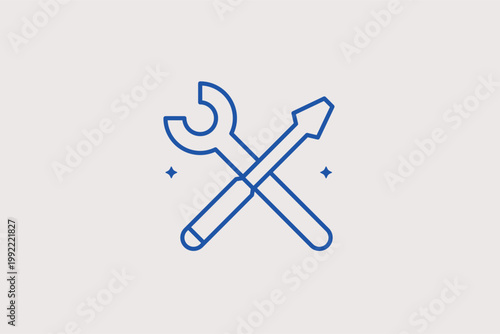 Crossed tools featuring a wrench and a screwdriver for general repair. Versatile Vector Illustration for technical support menus and settings configuration icons.