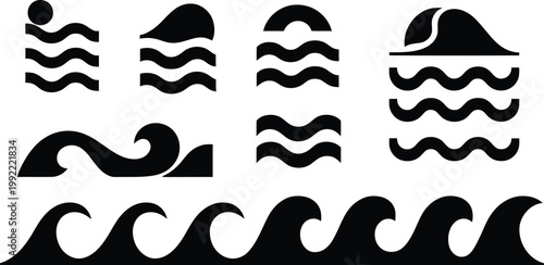 Modern Wave Icon Set Vector Collection for Water, Ocean, Sound Waves and Minimal Abstract Design Elements