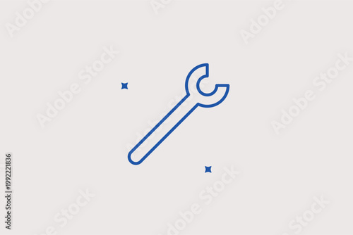 Open-ended spanner for professional mechanical work and engineering. Industrial Vector Illustration for manufacturing plant manuals and automotive workshop signage.