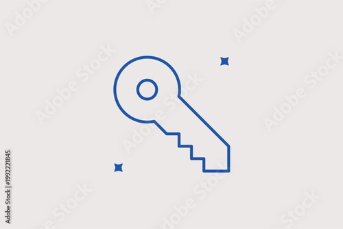 Notched metal key for residential locks and unauthorized access prevention. Essential Vector Illustration for real estate agent logos and digital key encryption.