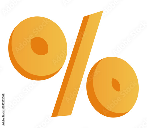 Golden 3D Percentage Symbol Icon for Financial Interest and Shopping Discount