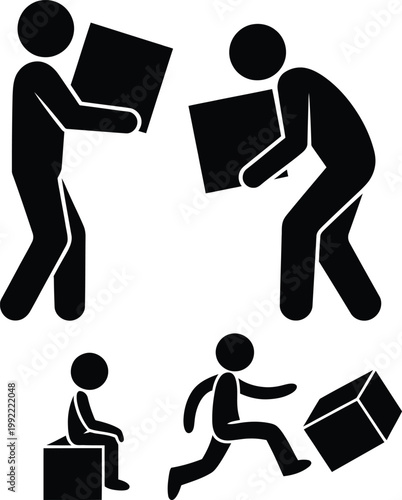 Illustration of people handling packages and boxes in various ways