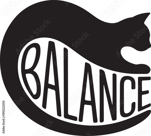Black cat silhouette forming the word balance text