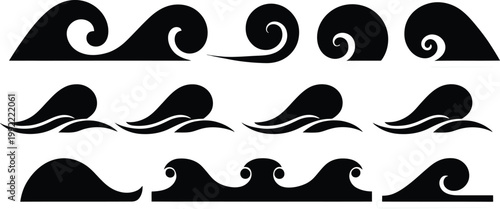 Modern Wave Icon Set Vector Collection for Water, Ocean, Sound Waves and Minimal Abstract Design Elements