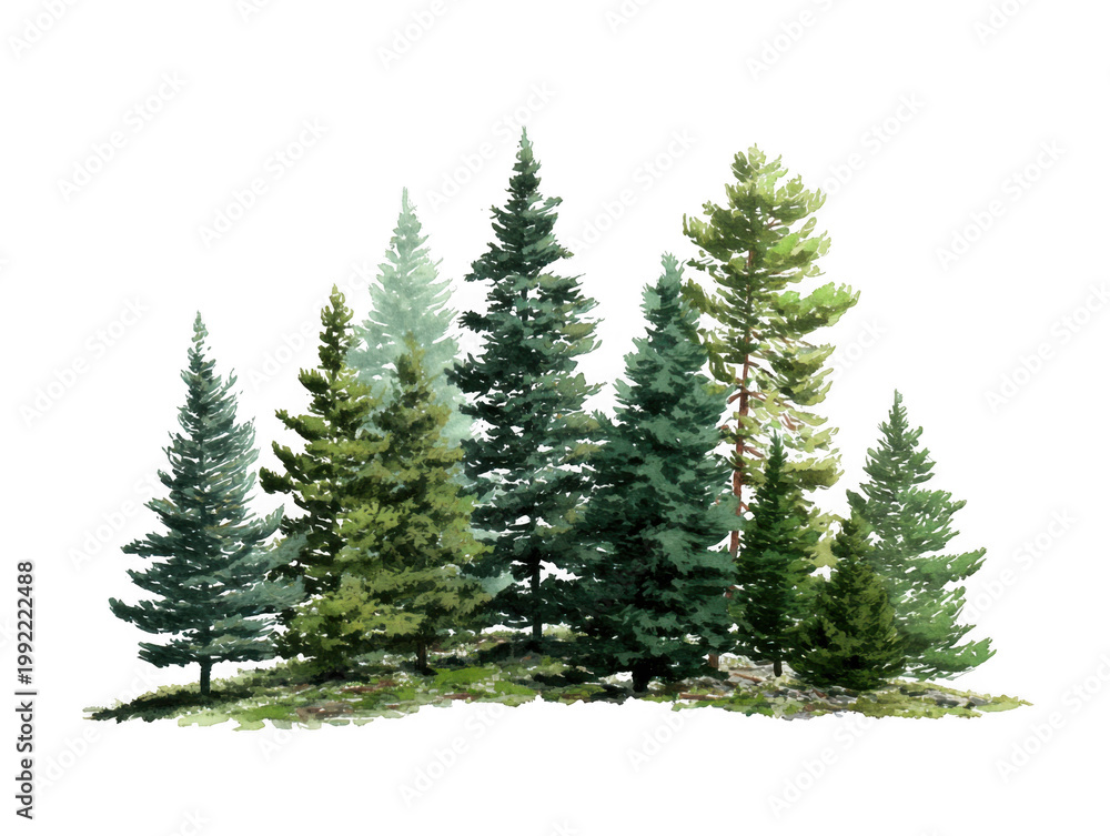 Obraz premium A group of lush green pine trees standing tall isolated on transparent background