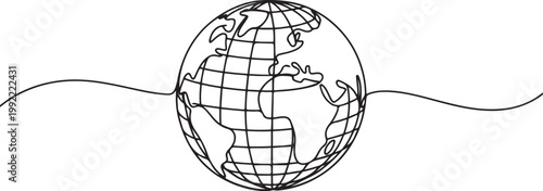 hand drawn digital globe illustration vector with continuous line art style.one line drawing vector illustration