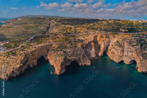 Fotografie Aerial photo of Malta Blue Grotto blue ocean