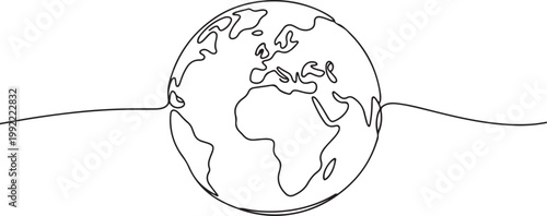 hand drawn digital globe illustration vector with continuous line art style.one line drawing vector illustration