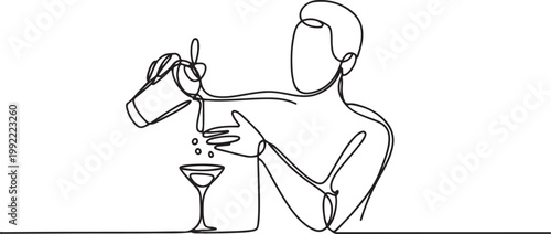 line art of bartender makes a cocktail.one line drawing vector illustration