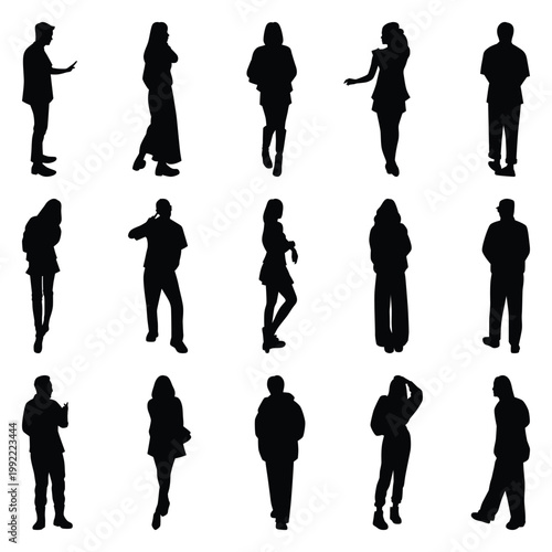 Vector collection set of individual people silhouettes.