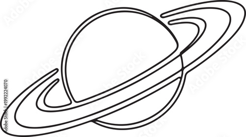One continuous line drawing of planet. Saturn planet in one line drawing.one line drawing vector illustration