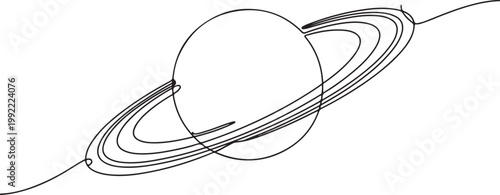 One continuous line drawing of planet. Saturn planet in one line drawing.one line drawing vector illustration