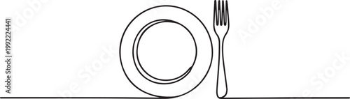 One continuous linear plate, high and fork.one line drawing vector illustration