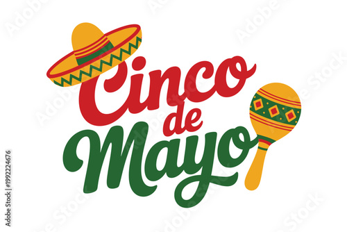 Cinco de mayo celebration with traditional hat and maraca illustration