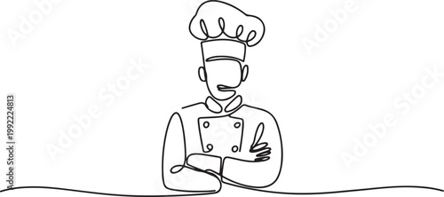 One line drawing, chef man.one line drawing vector illustration