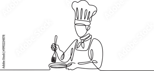 One line drawing, chef man.one line drawing vector illustration
