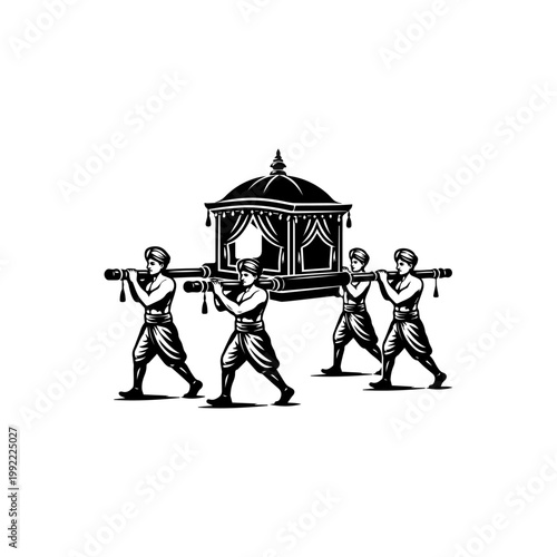 A palanquin is a traditional human-powered transport vehicle, historically used across Asia, particularly in the Indian subcontinent. It consists of a large wooden box or a covered chair mounted on tw