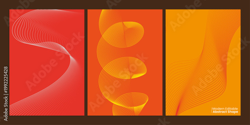 Triptych of abstract floral forms in warm red and orange tones