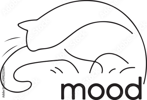 Black line art cat with word mood feline animal