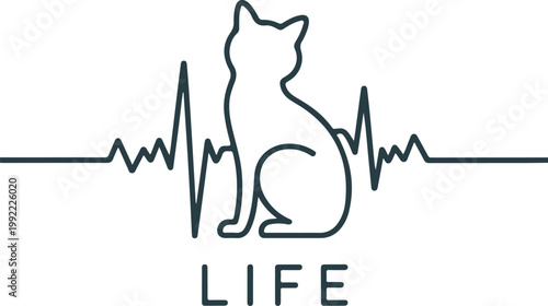Cat silhouette with electrocardiogram and word L I F E