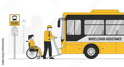 Wheelchair Assistance: Bus Driver Helps Woman in Wheelchair Board Accessible Public Transport