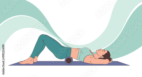 Woman Foam Rolling Lower Back on Mat, Stretching and Recovery Exercise