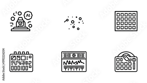 Tech Icons: A set of six meticulously crafted line art icons that reflect the innovation and future of technology