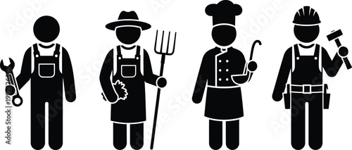 Collection of professional occupation icons including mechanic farmer chef and builder