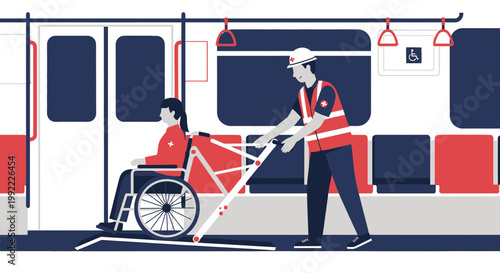 Wheelchair User Assisted Onto Train by Staff Member with Ramp