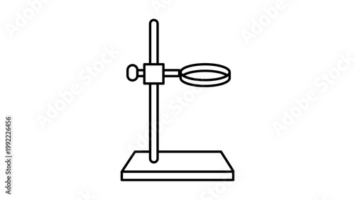Lab Stand with Ring Clamp Minimalist Black Line Vector Icon on White Background, Editable Stroke Illustration for Science, Chemistry, Education, and Laboratory Research Equipment Design.