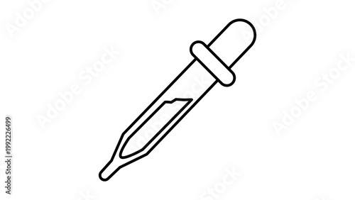 Minimalist black line vector icon of a laboratory pipette or medicine dropper on a white background. This scalable illustration features an editable stroke for customizable line weight and style.